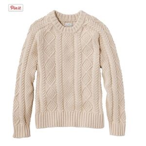 Signature LL Bean Beige Cable Knit Crewneck Sweater
